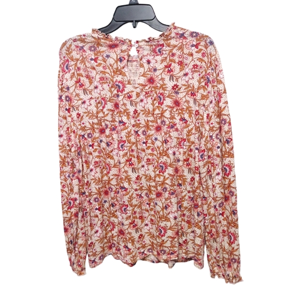 Lucky Brand Pink Floral Stretch Boho Style Peasant Top Women's Size Extra Large - Picture 2 of 7